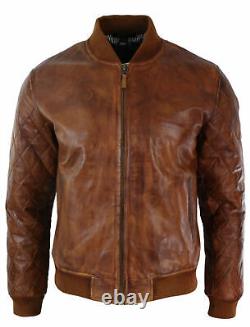 Mens Biker Motorcycle Vintage Distressed Brown Bomber Leather Jacket