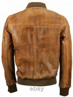 Mens Biker Motorcycle Vintage Distressed Brown Bomber Leather Jacket