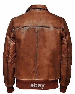 Mens Biker Motorcycle Vintage Distressed Brown Bomber Leather Jacket B1