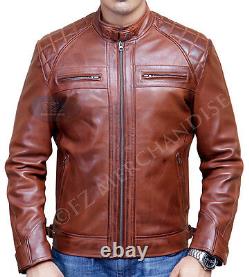Mens Biker Motorcycle Vintage Distressed Brown Leather Jacket Retro Racer