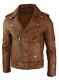 Mens Biker Motorcycle Vintage Distressed Brown Real Leather Jacket