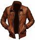 Mens Biker Motorcycle Vintage Distressed Brown Winter Bomber Leather Jacket Coat
