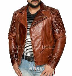 Mens Biker Motorcycle Vintage Distressed Brown Winter Leather Jacket