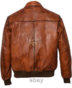 Mens Biker Motorcycle Vintage Distressed Cafe Racer Brown Bomber Leather Jacket