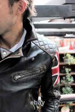 Mens Biker Quilted Vintage Motorcycle Distressed Brown Cafe Racer Leather Jacket