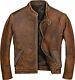 Mens Biker Vintage Cafe Racer Motorcycle Distressed Brown Real Leather Jacket