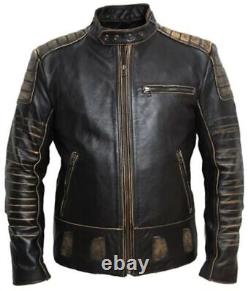 Mens Biker Vintage Motorcycle Distressed Brown Cafe Racer Leather Jacket