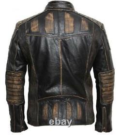 Mens Biker Vintage Motorcycle Distressed Brown Cafe Racer Leather Jacket