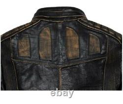 Mens Biker Vintage Motorcycle Distressed Brown Cafe Racer Leather Jacket