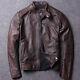 Mens Biker Vintage Motorcycle Distressed Brown Cafe Racer Leather Jacket Coat