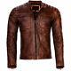 Mens Biker Vintage Motorcycle Distressed Brown Cafe Racer Leather Jacket Nf