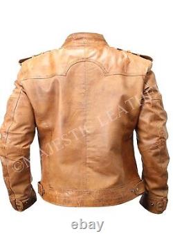 Mens Biker Vintage Motorcycle Distressed Brown Leather Jacket