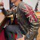 Mens Biker Vintage Motorcycle Union Distressed Brown Uk Flag Real Leather Jacket