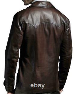 Mens Black & Brown Cowhide Real Leather Coat Mens Stylish Jacket Vintage New