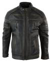 Mens Black Brown Vintage Biker Real Leather Jacket Distressed Zipped Casual