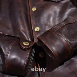 Mens Brakeman Jacket Tea Core Cowhide Distressed Leather Japanese Vintage Style