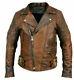 Mens Brando Cafe Biker Motorcycle Vintage Distressed Brown Winter Leather Jacket