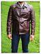 Mens Brown Bomber Jacket Distress Crunch Oil Pull-up Cowhide Leather Moto Jacket