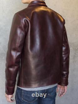 Mens Brown Bomber Jacket Distress Crunch Oil Pull-Up Cowhide Leather XS-6XL Size