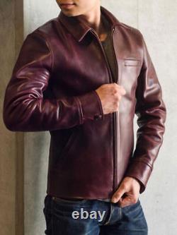Mens Brown Bomber Jacket Distress Crunch Oil Pull-Up Cowhide Leather XS-6XL Size