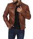 Mens Brown Cafe Racer Fitted Distressed Soft Lambskin Leather Jacket Xs $299