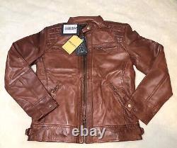 Mens Brown Cafe Racer Fitted Distressed Soft Lambskin Leather Jacket XS $299