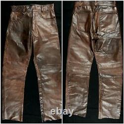 Mens Brown Distressed Leather Trousers Biker Rocker Rodeo W 30 Genuine Real