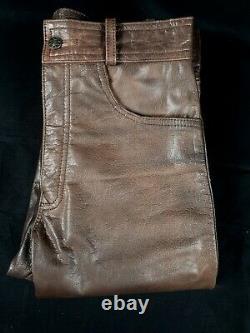 Mens Brown Distressed Leather Trousers Biker Rocker Rodeo W 30 Genuine Real