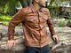 Mens Brown Distressed Leather Trucker Jacket, Leather Jacket