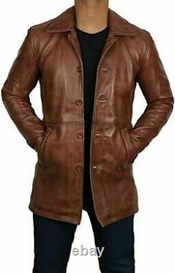 Mens Brown Leather Jacket/Coat- Natural Distressed Leather Coat for Men