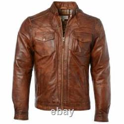 Mens Brown Leather Jacket, Motorcycle Jacket, Distressed Jacket, Vintage Jacket