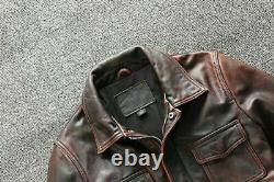 Mens Brown Real Genuine Leather Biker Cafe Racer Vintage Distress Leather Jacket