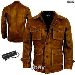 Mens Brown Stylish Cafe Racer Biker Real Leather Distressed Leather Jacket New