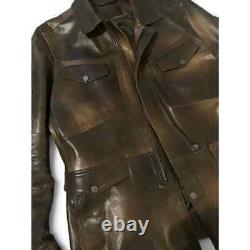 Mens Brown leather jacket distressed Brown leather jacket Wax leather jacket