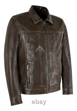 Mens CLASSIC Vintage Jacket Brown Pre-Distressed Real Leather Biker Jacket 5462