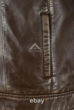 Mens CLASSIC Vintage Jacket Brown Pre-Distressed Real Leather Biker Jacket 5462