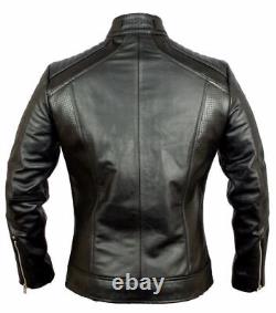 Mens Café Racer Biker Vintage Distressed Motorcycle Slim Fit Leather Jacket