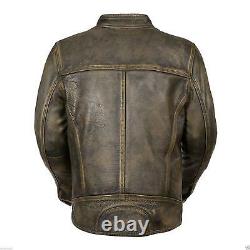 Mens Cafe Racer Motorcycle Vintage Style Distressed Wax Winter Leather Jacket