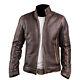 Mens Cafe Racer Stylish Biker Brown Distressed Real Leather Jacket