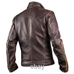 Mens Cafe Racer Stylish Vintage Biker Brown Distressed Real Leather Jacket
