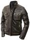 Mens Cafe Racer Vintage Motorcycle Biker Distressed Brown Real Leather Jacket