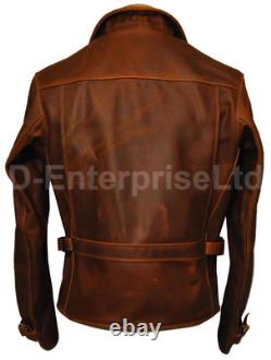 Mens Captain America Vintage Distressed Brown Classic Biker Style Leather Jacket