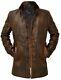 Mens Classic Car Coat-men's Leather Distressed Brown-3/4 Length Leather Mens Jkt