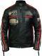 Mens Classic Genuine Leather Biker Bomber Jacket Vintage Distressed Brown/black