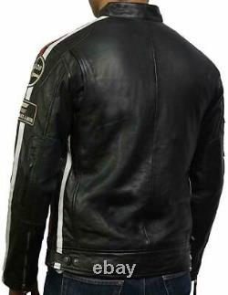 Mens Classic Genuine Leather Biker Bomber Jacket Vintage Distressed Brown/Black