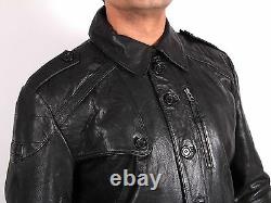 Mens Classic Genuine Leather Winter Distressed Black/Brown Long Overcoat