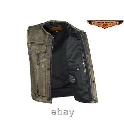 Mens Club Vest Distressed Brown Leather Motorcycle Biker SOA Style New With Tags