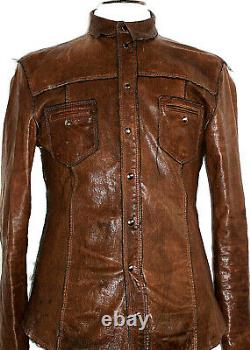 Mens D&g Dolce & Gabbana Leather Distressed Safari Bomber Shirt Jacket Coat 42r