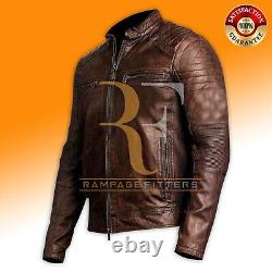 Mens Dark Brown Distressed Vintage Jacket Motorcycle Bomber Genuine Leather
