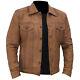 Mens Denim Style Western Vintage Trucker Cowboy Distressed Brown Leather Shirt